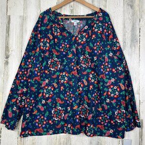 NEW! Croft & Barrow Womens Shirt 3X Multi Flower Relaxed Fit Cottagecore‎ Top